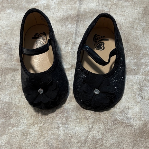 The Children's Place Other - The Children's Place Black Sparkle Dress Shoes with Flower